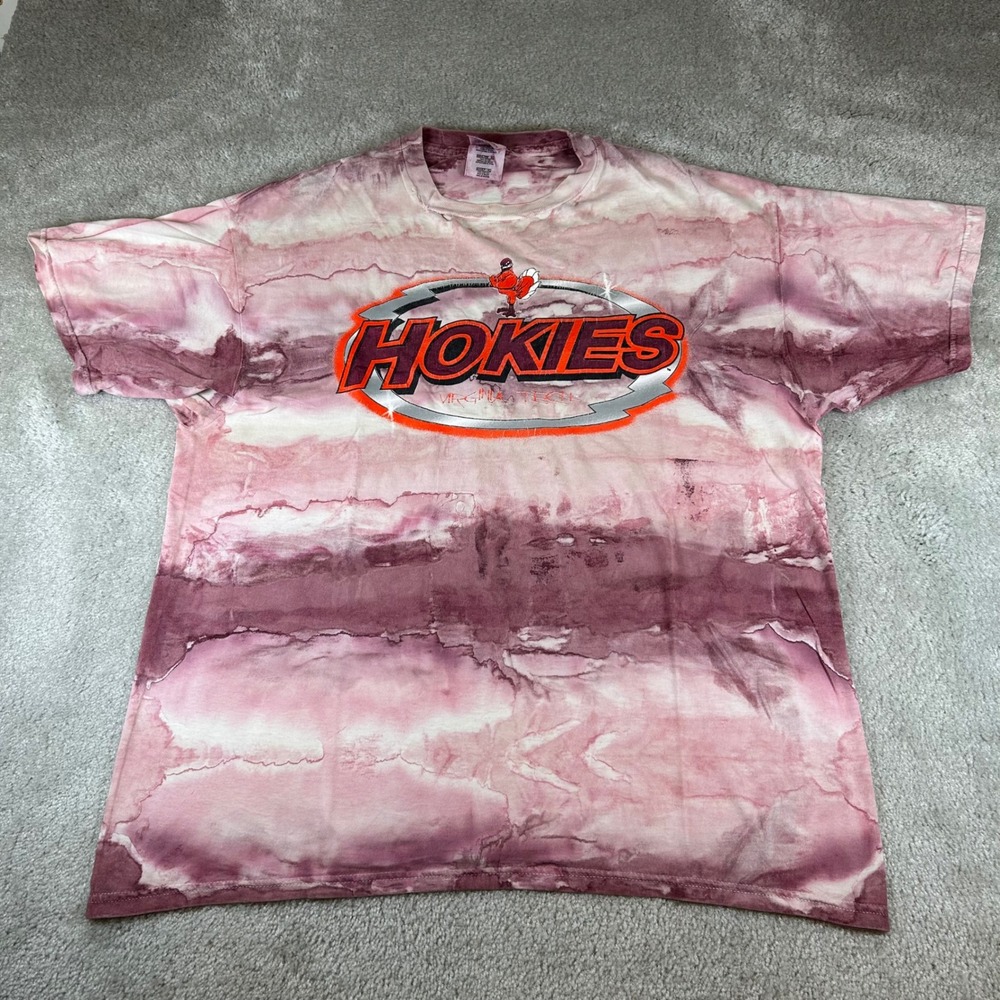 Vintage TNT Virginia Tech Hokies T-Shirt Mens XL Maroon Pink Tie Dye Graphic Tee